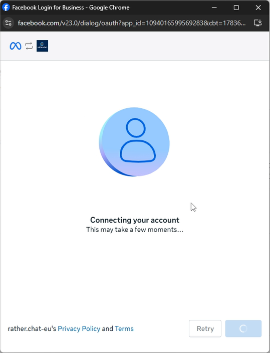 Meta connecting your account progress screen