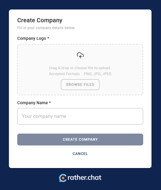 Create company form with logo upload and company name fields